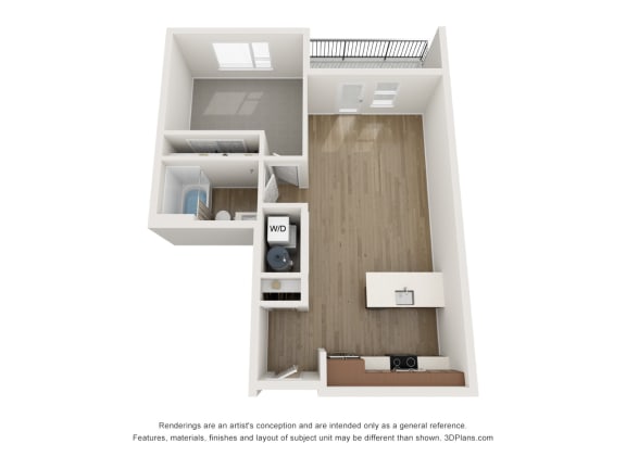 a floor plan of a small apartment with a bathroom and a bedroom