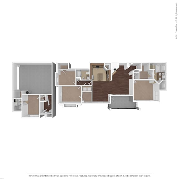 A floor plan of a house with a kitchen, living room, and two bedrooms.