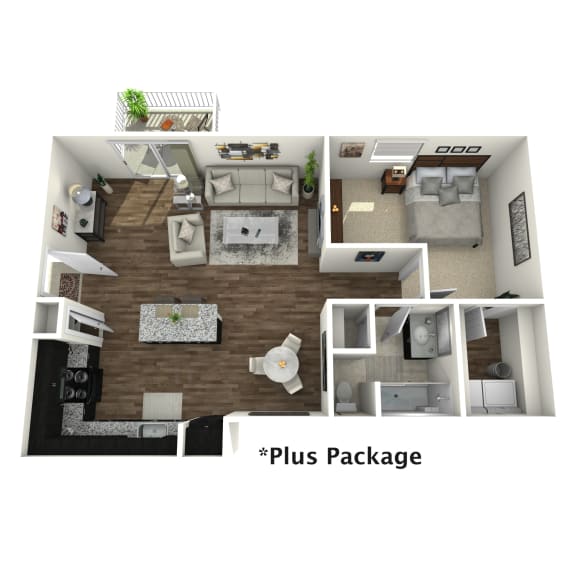 the floor plan of studio apartment plus package
