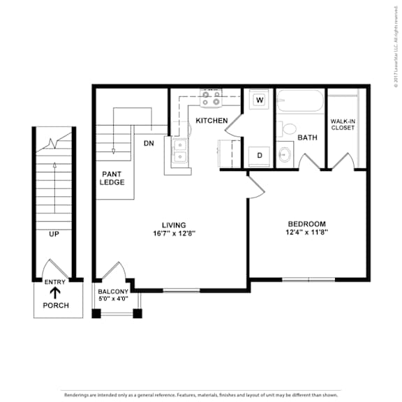 A black and white drawing of a house plan with a living room, kitchen, bathroom, bedroom and balcony.