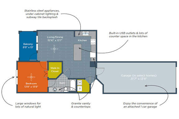 A floor plan of a house with a living area, kitchen, and bathroom.