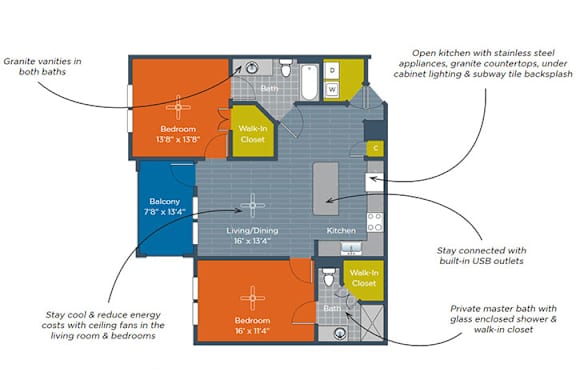 A diagram of a house layout with labeled rooms and features.
