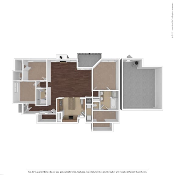 A floor plan of a house with a kitchen, living room, and two bedrooms.