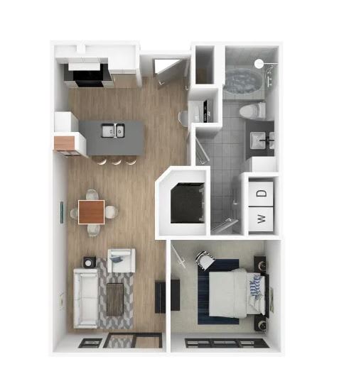 Floor Plan  1 bed 1 bath E at Everra Midtown Park Apartments, Dallas