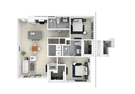 Floor Plan  2 bed 2 bath A at Everra Midtown Park Apartments, Dallas, TX, 75231
