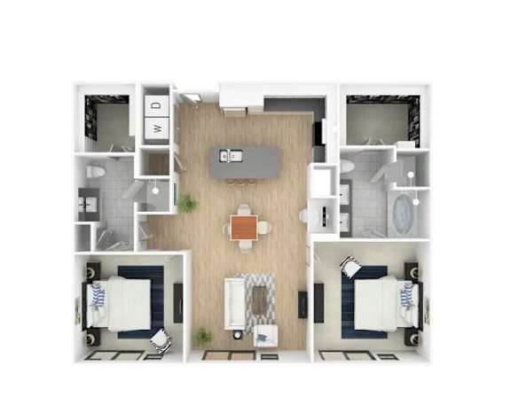Floor Plan  2 bed 2 bath B at Everra Midtown Park Apartments, Dallas, TX