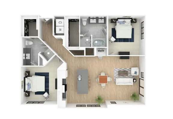 Floor Plan  2 bed 2 bath C at Everra Midtown Park Apartments, Dallas 75231