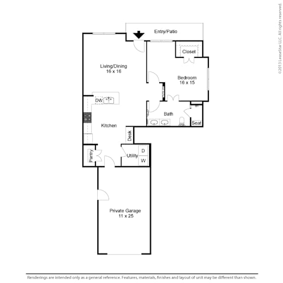 1 Bed 1 Bath Floorplan A at Vine + Vail Townhomes and Apartments, Grapevine, 76051
