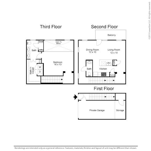 1 Bed 1 Bath Floorplan E at Vine + Vail Townhomes and Apartments, Texas, 76051