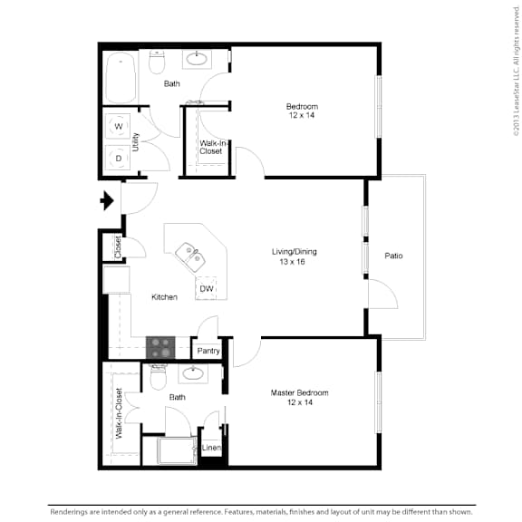 2 Bed 2 Bath Floorplan at Vine + Vail Townhomes and Apartments, Grapevine, TX 76051