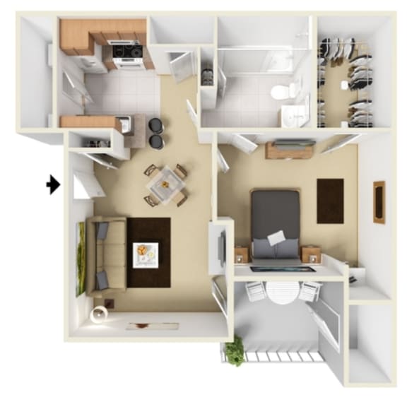 1 bed 1 bath A1 Floor Plan at Highland Luxury Living, Texas, 75067