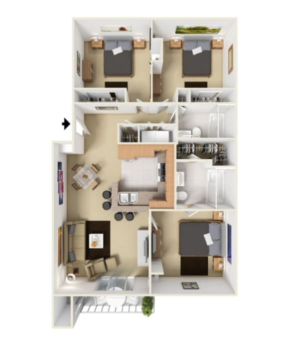 Floor Plan  3 bed 2 bath C3 Floor Plan at Highland Luxury Living, Lewisville, Texas