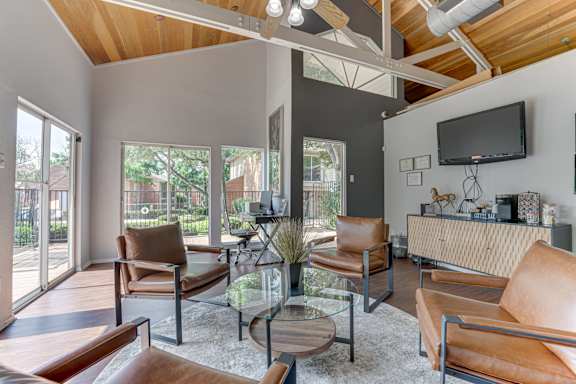 Modern living room at Copper Hill Apartments, Bedford, Texas
