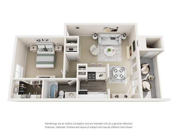A white floor plan of a house with a kitchen, living room, and bathroom.