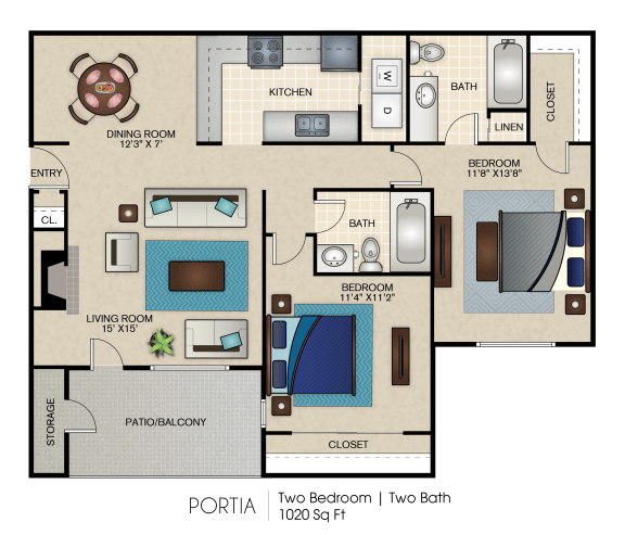 a floor plan of a home with two bedrooms and two baths