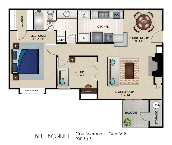 1 bedroom 1 bath B at Indian Creek Apartments, Carrollton, TX