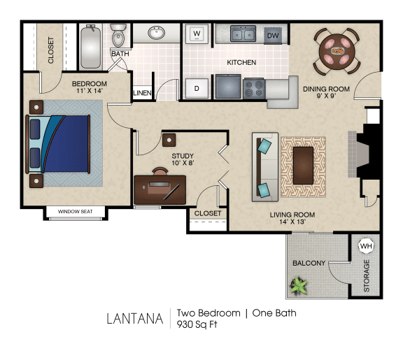 2 bedroom 1 bath A at Indian Creek Apartments, Carrollton, Texas