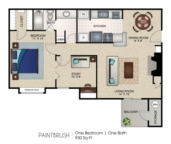 1 bedroom 1 bath A at Indian Creek Apartments, Carrollton, TX, 75007