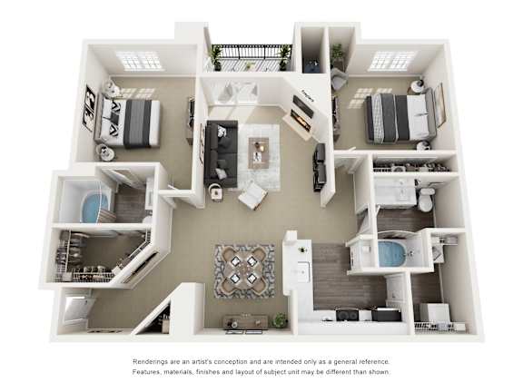 Floor Plan  A 3D rendered image of a house layout.