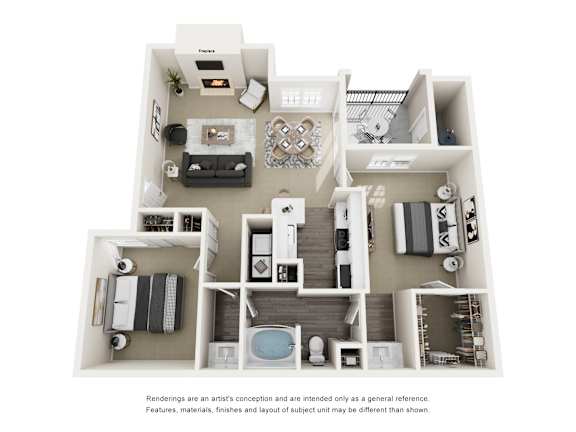A floor plan of a house with a living room, kitchen, and two bedrooms.