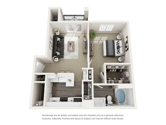 A white floor plan of a house with a kitchen, living room, and bathroom.