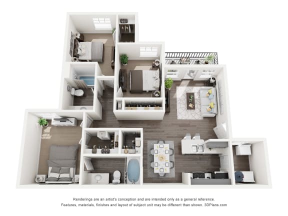 Floor Plan  Topaz 3 Bed 2 Bath Sq. Ft.: 1,190 Floor Plan at Mason, McKinney, TX, 75069