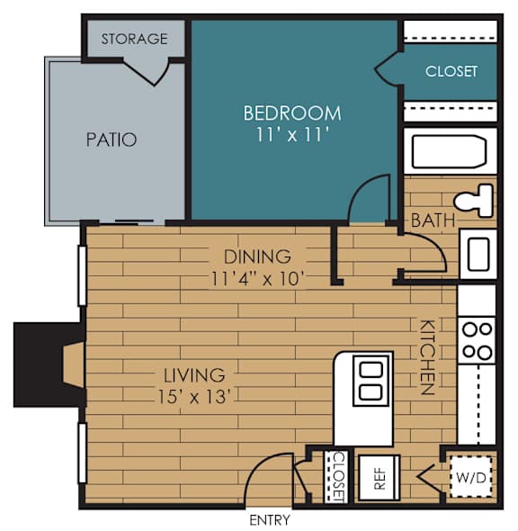A floor plan of a house with a living room, dining room, kitchen, bedroom, bathroom, and closet.