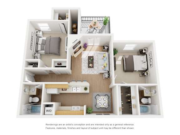 Hampton 2 Bed 2 Bath Sq. Ft.: 857 Floor Plan at The Manhattan Apartments, Dallas, TX,