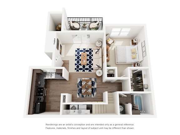 A floor plan of a house with a kitchen, living room, and bathroom.