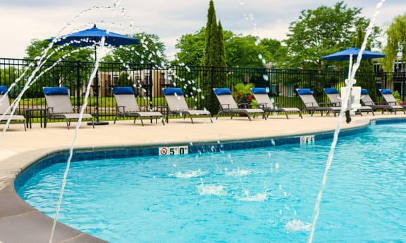 swimming pool with a water feature