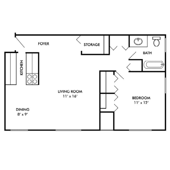 The Maxwell's one bedroom apartment floor plan