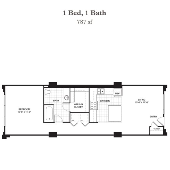 Floor Plan  the floor plan of 1 bed 1 bath