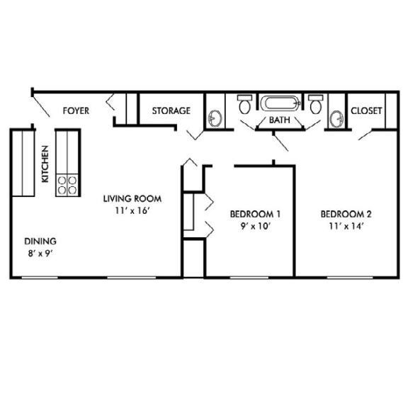 The Maxwell's two bedroom apartment floor plan