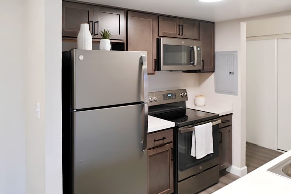 kitchen with stainless steel appliances and wood cabinets