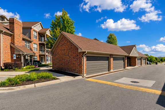 A residential area with a house and a garage.