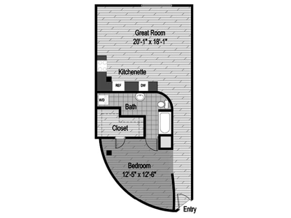 East End Lofts A11 floorplan of a one bedroom apartment