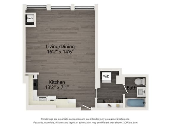 Atrio&#x27;s S2 studio floor plan for a Chicago apartment