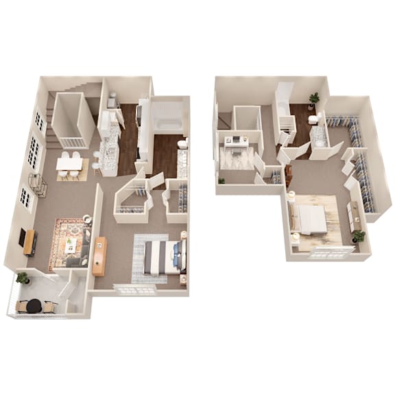 A top down view of a house layout with two rooms.
