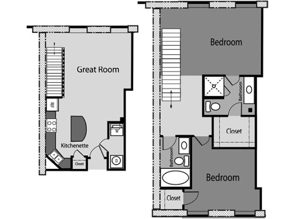 a floor plan of a room with a bathroom and a bedroom