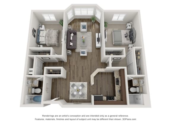 Bordeaux Two Bed Two Bath Floor Plan at Valley Creek Apartments , Woodbury, MN