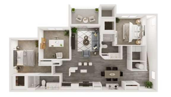 A floor plan of a small apartment with a kitchen, living room, and bathroom.