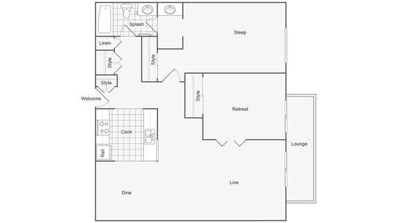 The Bennington's Eight 72 Den one bedroom apartment floor plan