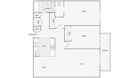 The Bennington's Eight 72 two bedroom apartment floor plan
