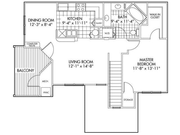 one bedroom apartment floor plan at Farmington Lakes