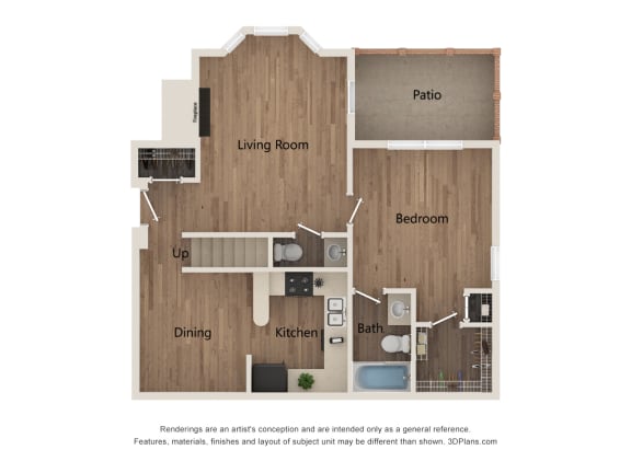 a 1 bedroom floorplan with a wood floor