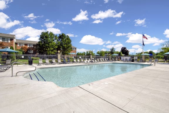 outdoor swimming pool with an expansive sundeck