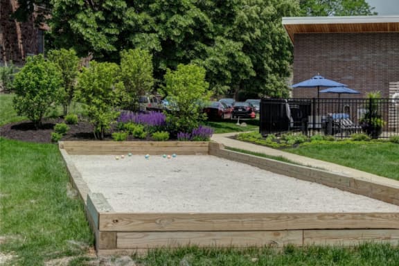bocce ball court at Willow Crossing Apartments