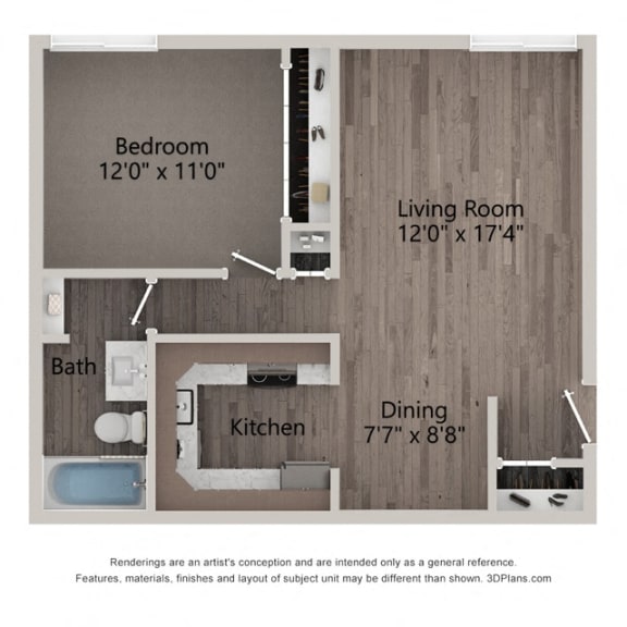 Willow Crossing's Daisy one bedroom floor plan