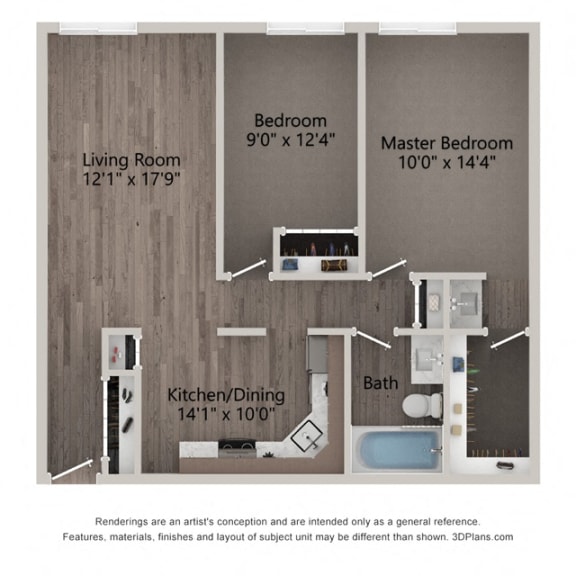 Magnolia two bedroom apartment floor plan at Willow Crossing Apartments in Elk Grove Village