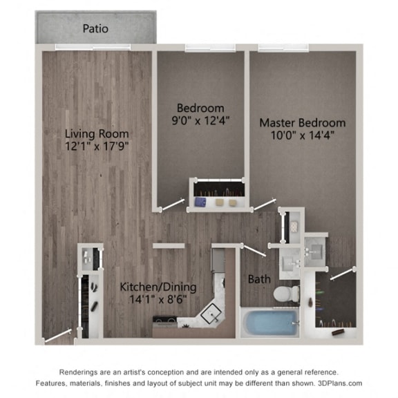 Violet two bedroom apartment floor plan at Willow Crossing in Elk Grove Village